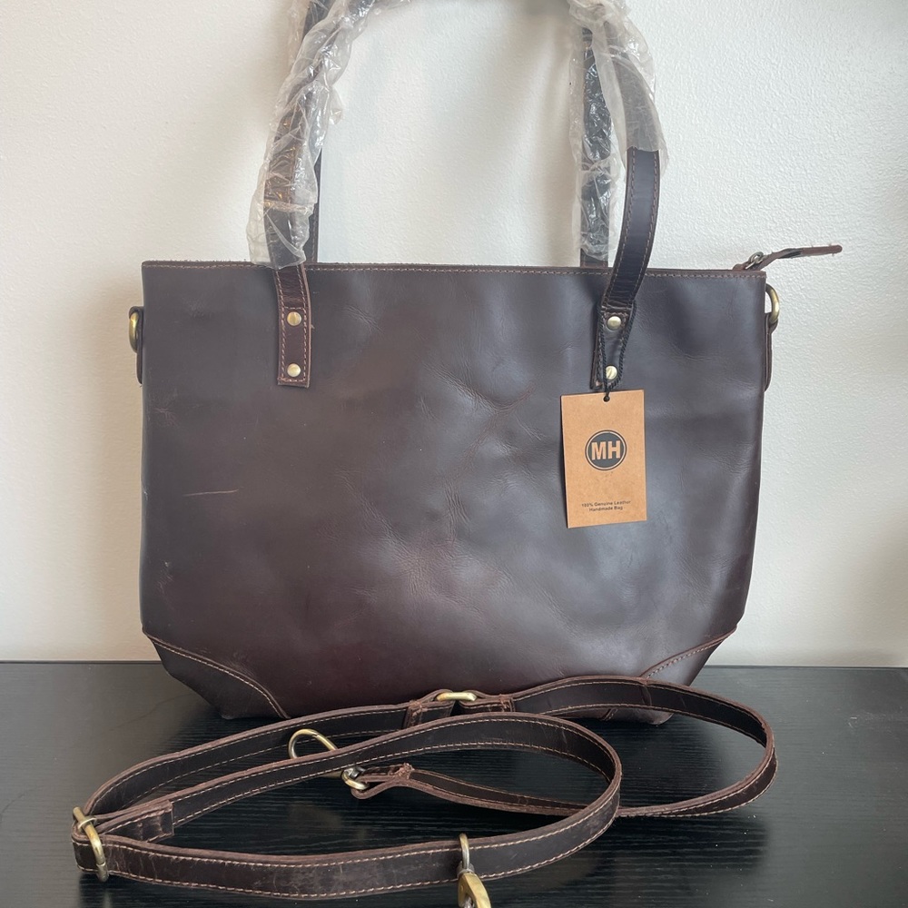NWT MH 100% Genuine Leather Handmade Tote Bag